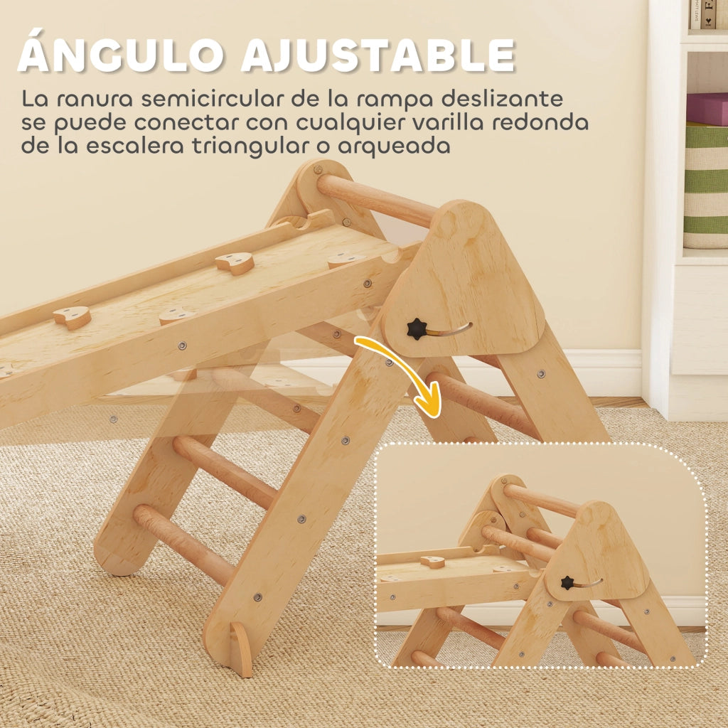 Triangolo di arrampicata Montessori in legno pieghevole con arco e rampa ¨C Xylo ¨C 188x70 cm naturale
