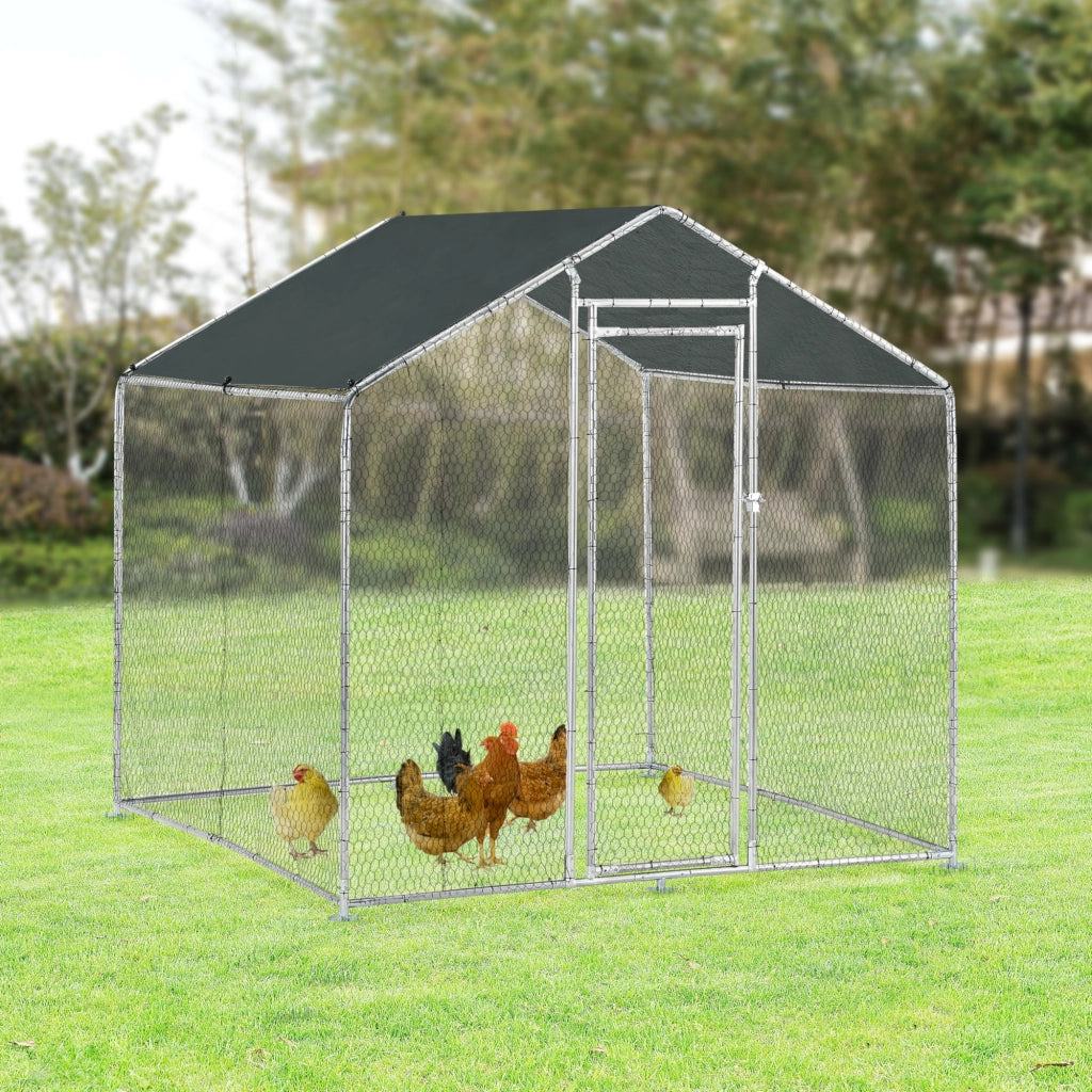 Gabbia per Pollame Wels con Tettuccio Parasole e Recinzione Rete Metallica 2x2x2 m pro.tec