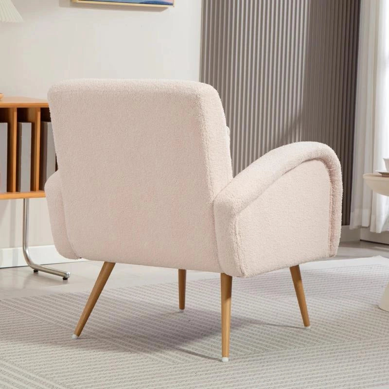 POLTRONA PER SALOTTO MODERNA IN TESSUTO TEDDY CON CUSCINO LOMBARE SFODERABILE, 77X77X83 CM, BEIGE