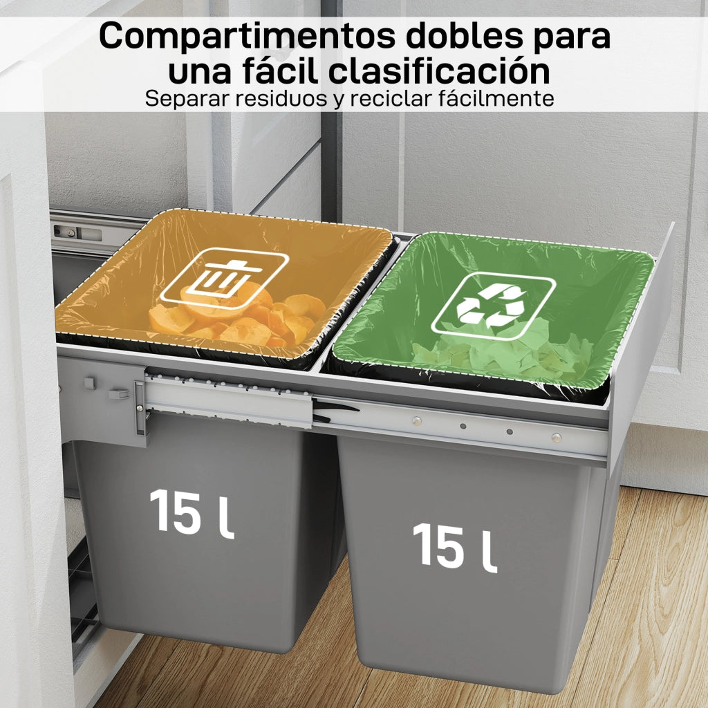 Pattumiera Estraibile Sottolavello ¨C Xylo ¨C 2 Contenitori 30L Grigio Chiaro