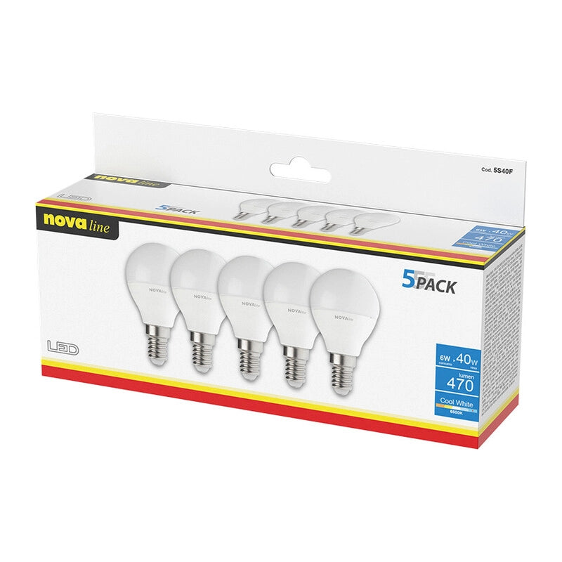 NOVA LAMPADA LED SFERETTA E14 6W 6500K PZ.5