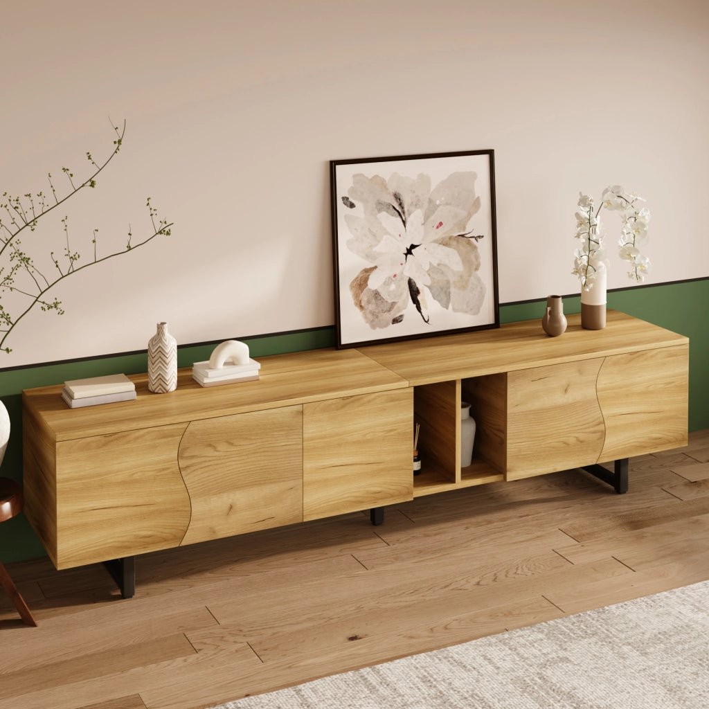 Cassettiera per TV naturale in MDF e truciolare lunghezza 191 cm