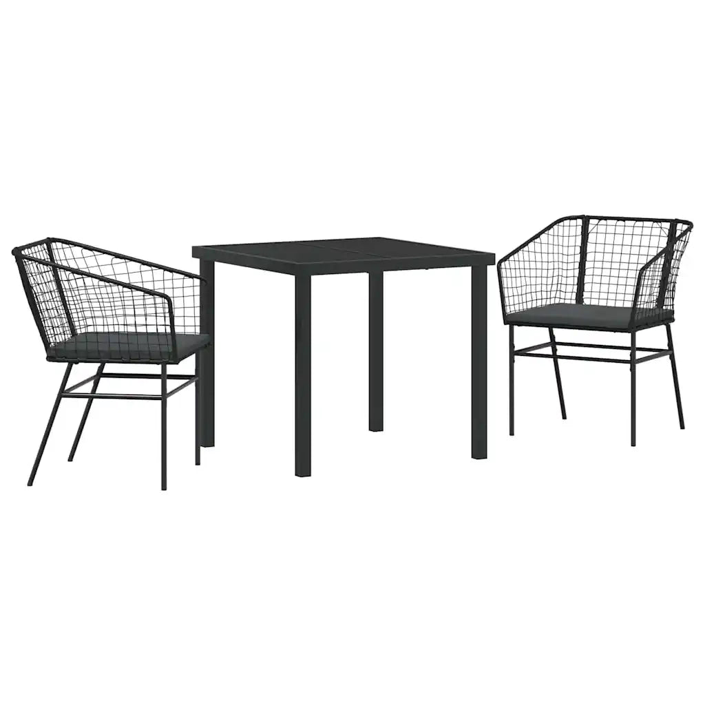 Set da Pranzo per Giardino 3 pcs Nero polyrattan