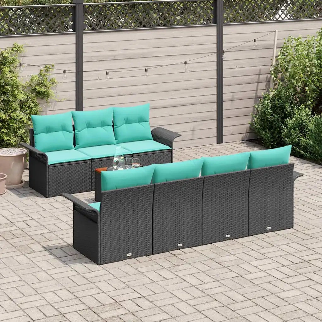 Set Divano da Giardino 8 pcs Nero e Turchese polyrattan 3355960