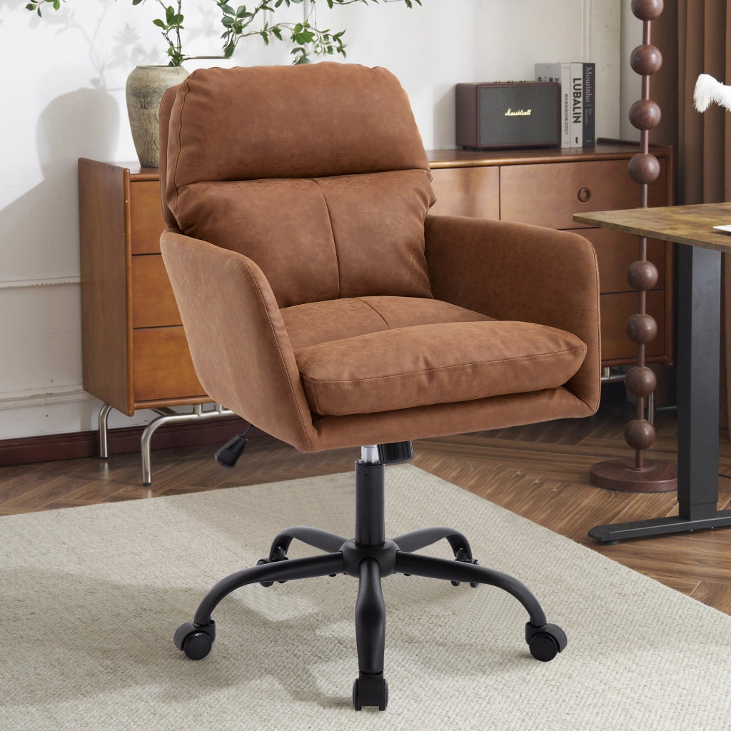 Sedia da Ufficio Regolabile in Altezza ¨C MINIMAL ¨C Ecopelle Marrone, Base Nera