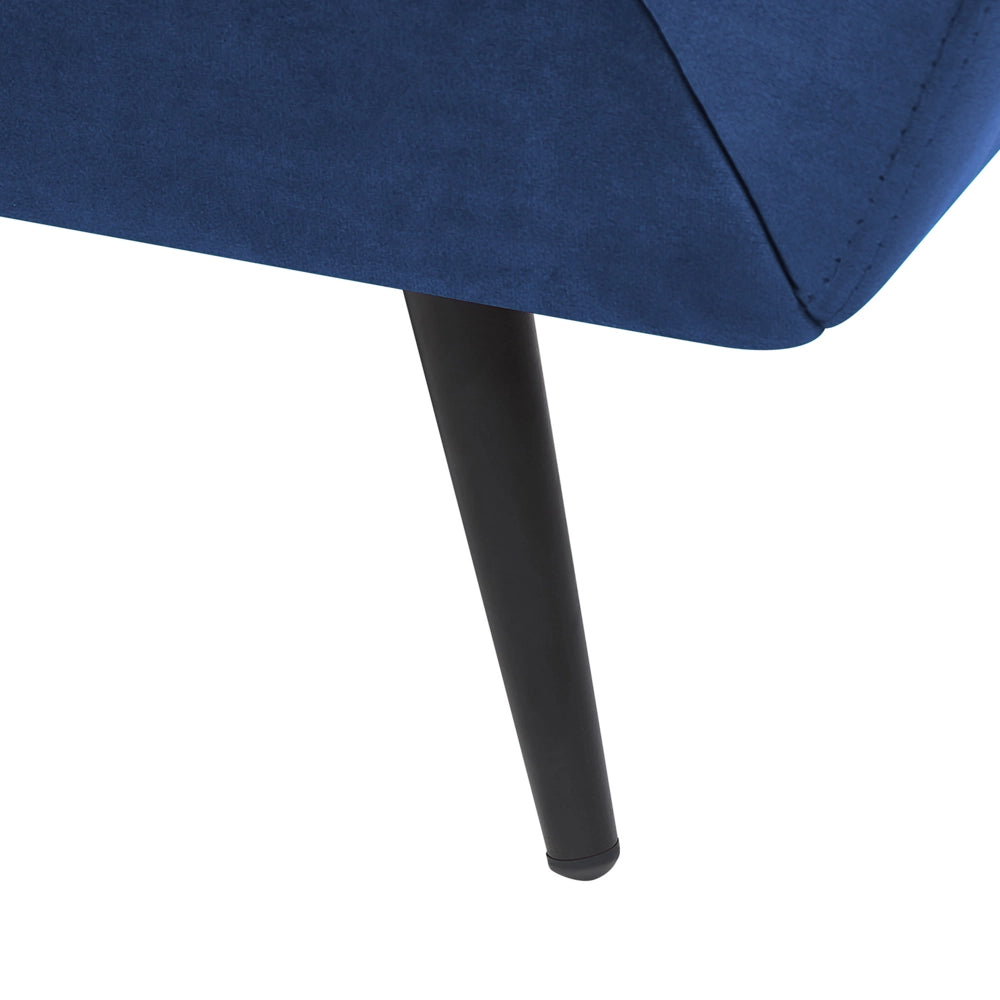 Divano Gambe in Metallo Velluto Blu 210 x 90 cm con Cuscini Retro