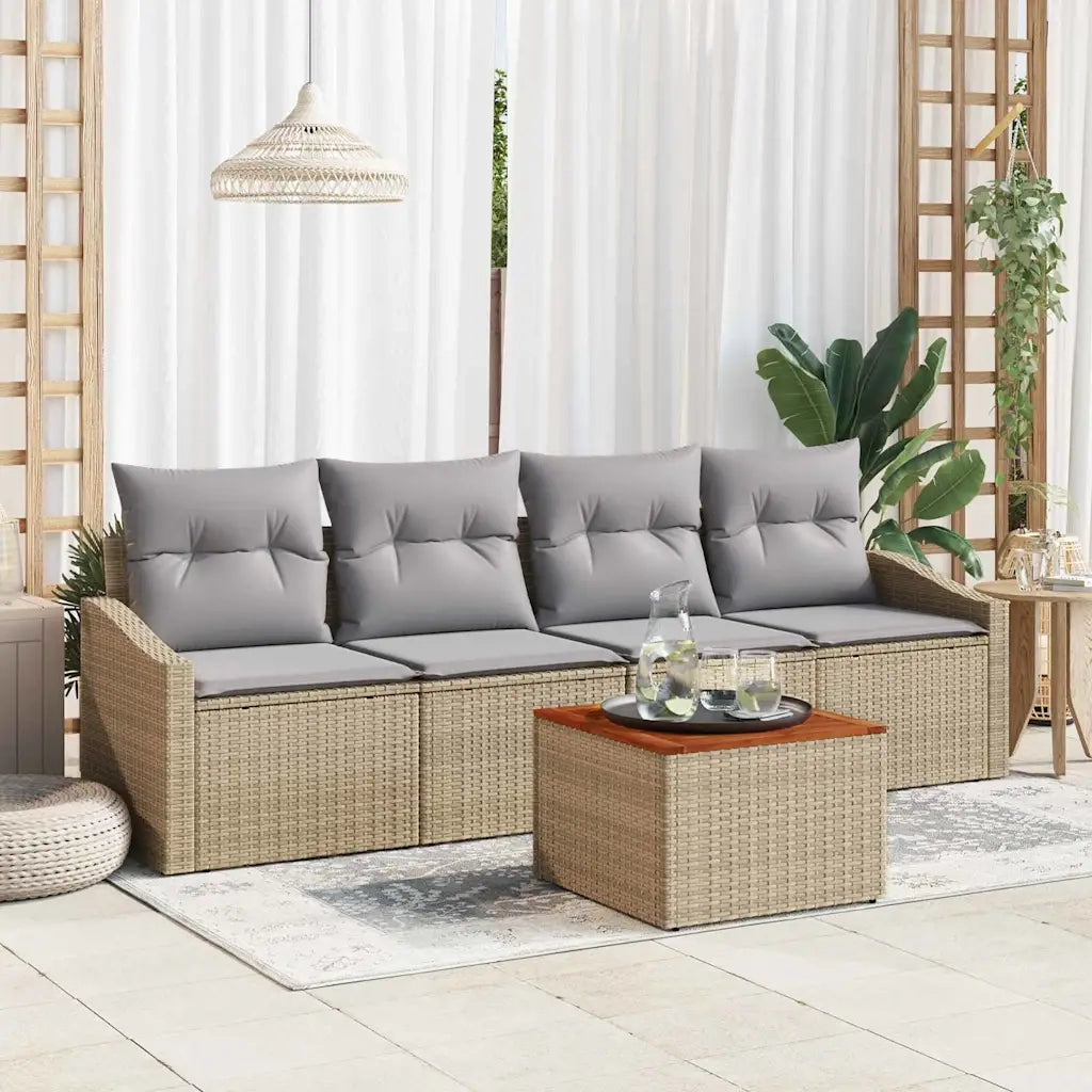 Set Divano da Giardino con cuscino 5 pcs Beige polyrattan