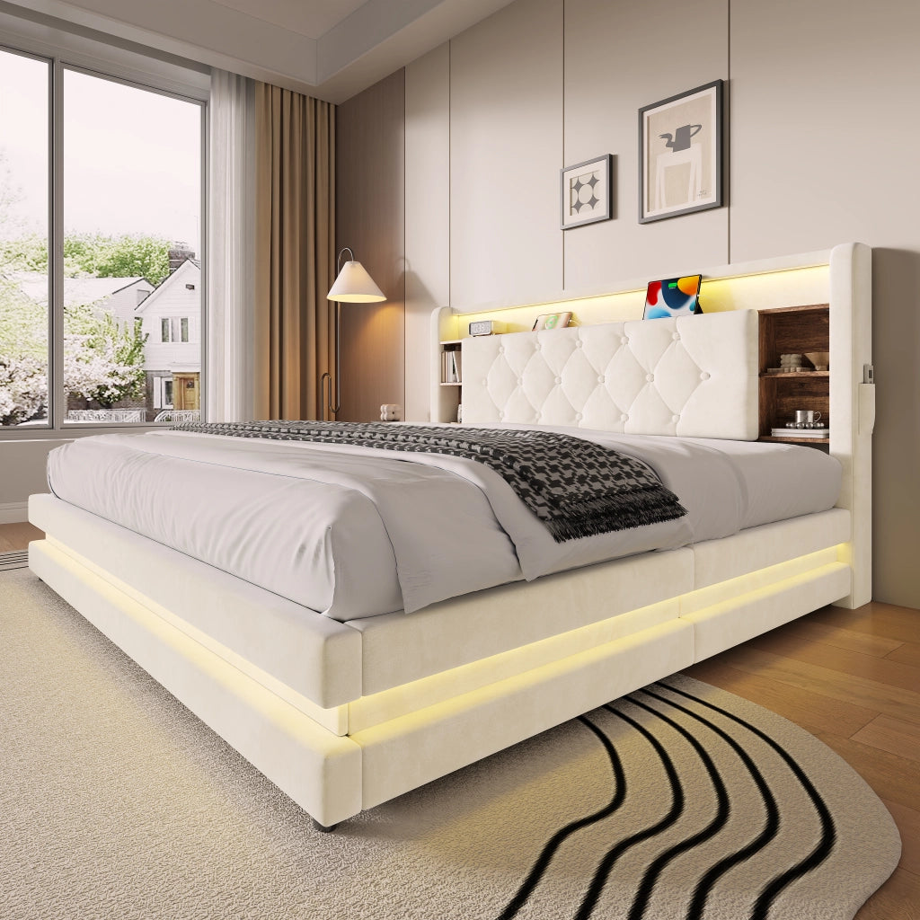 letto imbottito velluto beige 160 x 200 cm
