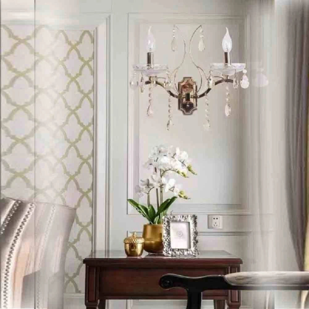 Trade Shop - Applique Candelabro 2 Bracci Con Pendenti Gocce Cristallo Retrò Attacco E14 E68-2 -