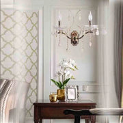 Trade Shop - Applique Candelabro 2 Bracci Con Pendenti Gocce Cristallo Retrò Attacco E14 E68-2 -