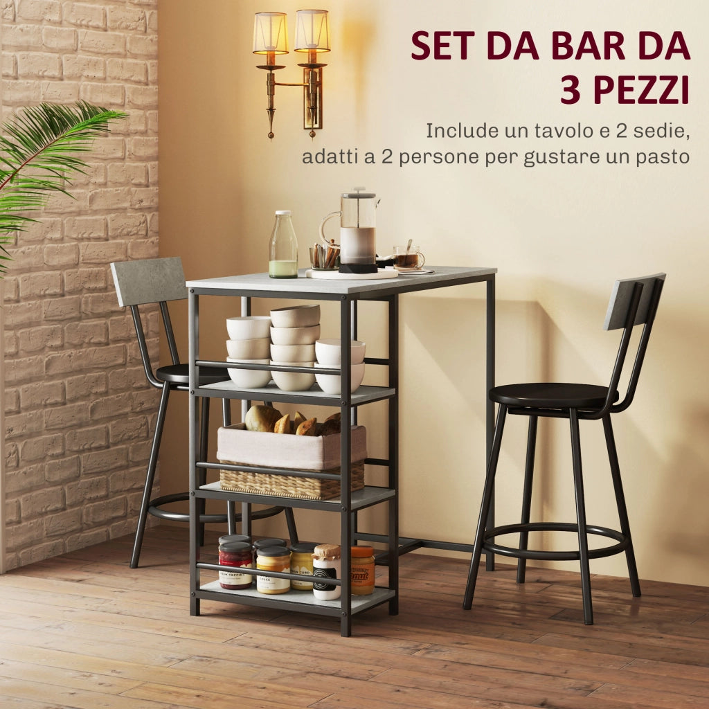 Set Sedie da Bar con Bancone ¨C Minimal ¨C Grigio Chiaro