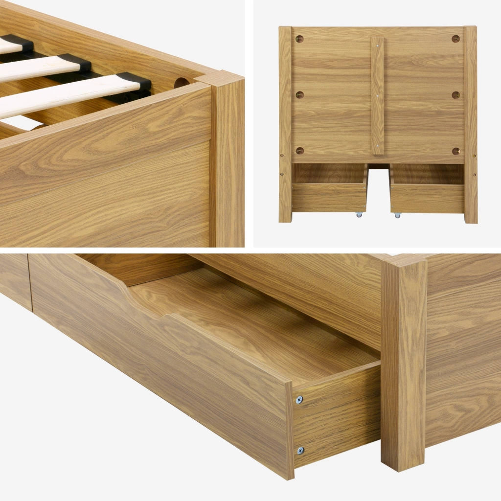 Letto con rete a doghe e testiera 90x190cm + 4 cassetti, marrone