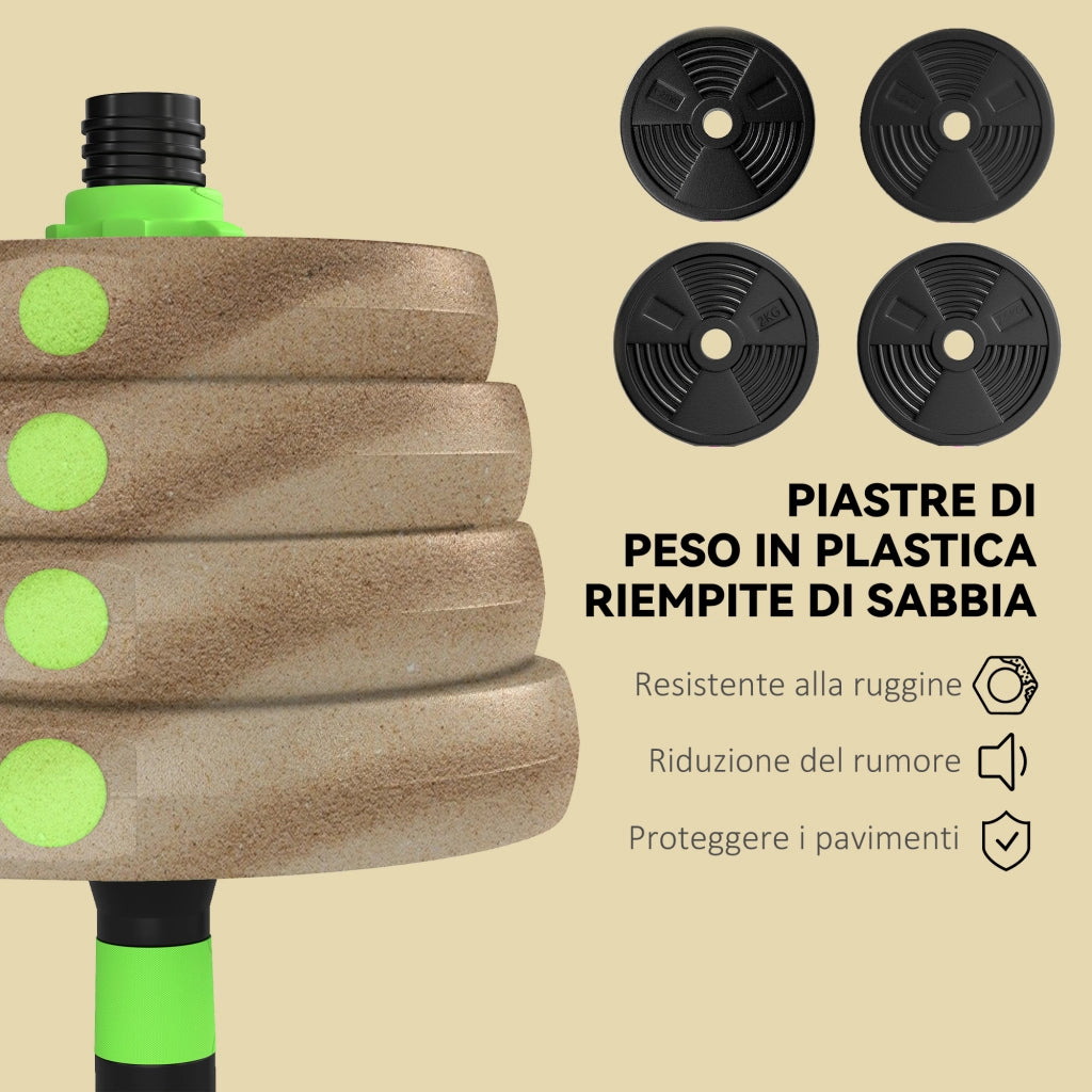 Set Bilanciere con Pesi 3 in 1 ¨C Xylo ¨C 16 Dischi, Impugnatura Antiscivolo, 140x22x22 cm, Verde