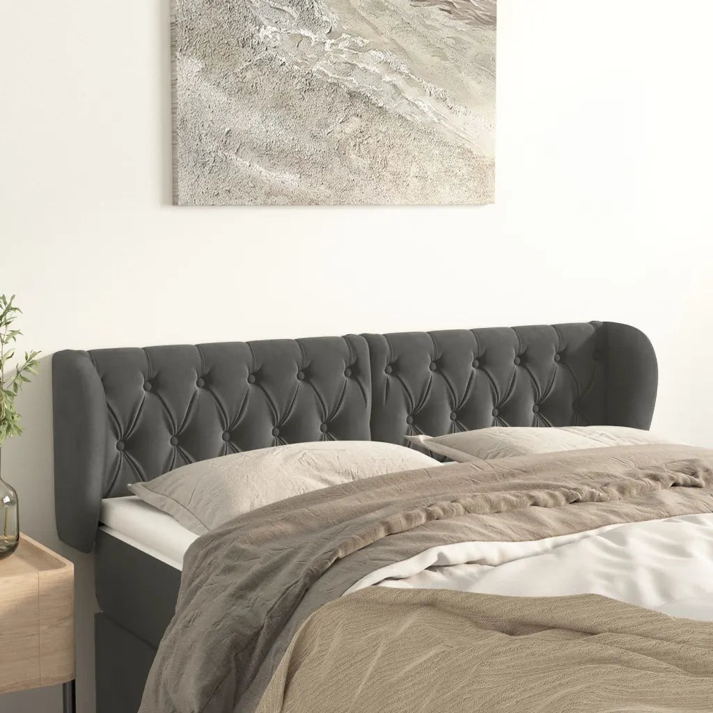 Testiera ad Orecchio-Testata con Orecchie Grigio Scuro 147x23x78/88 cm in Velluto 135740