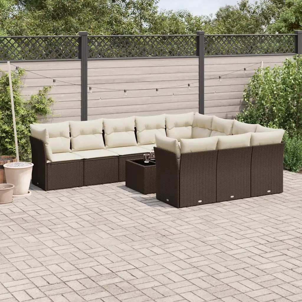 Set Divani da Giardino 11 pz con Cuscini Polyrattan Marrone 3218233
