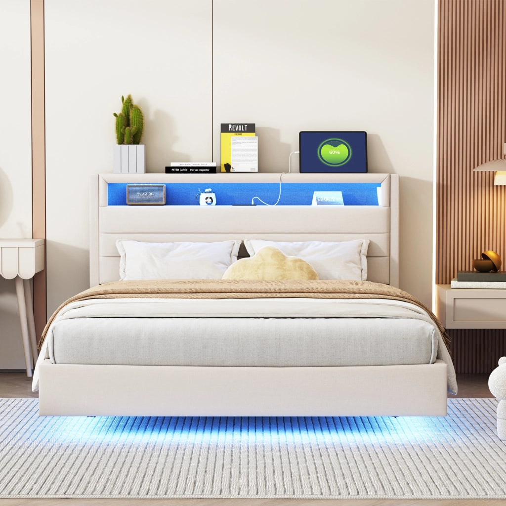 letto imbottito lino beige 140 x 200 cm
