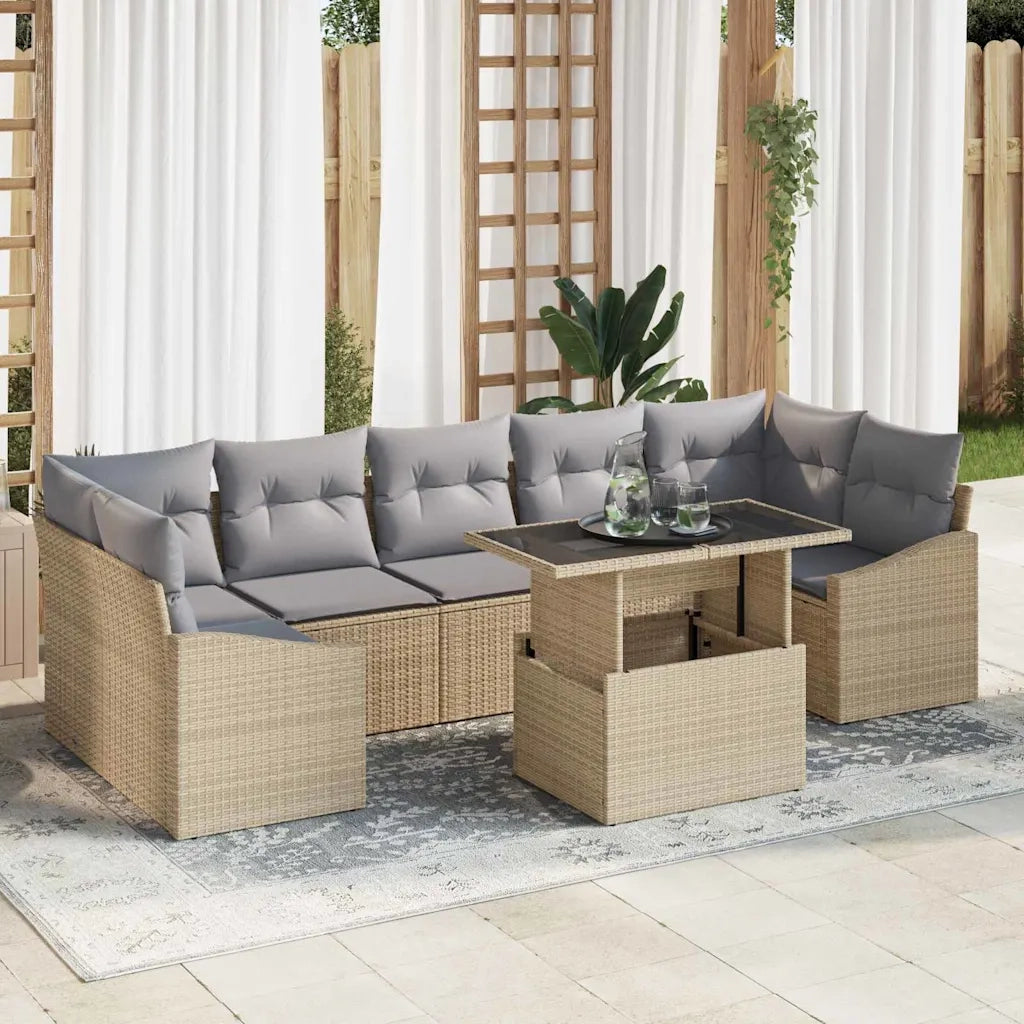 Set Divano da Giardino 8 pcs beige e grigio chiaro polyrattan