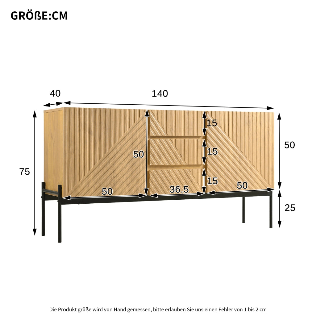 SIDEBOARD design lineare 140x40x75 cm Naturale con ripiani regolabili