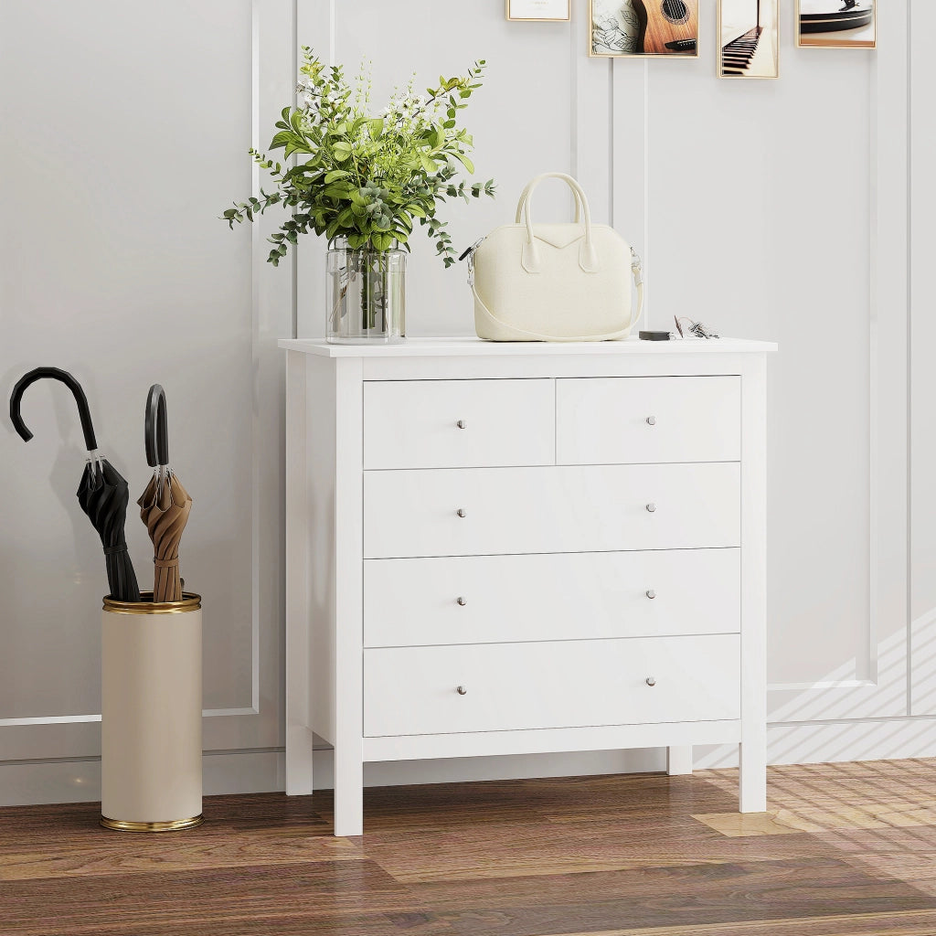 Cassettiera 5 cassetti ¨C Minimal ¨C legno, bianco, 79x39.5x80.5 cm