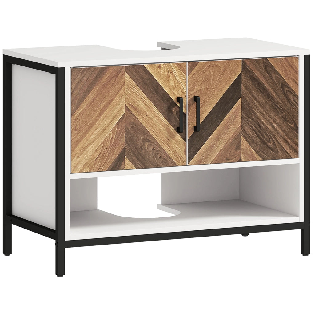 Mobiletto Sottolavabo con Ante e Ripiano ¨C zephmum ¨C Crema e Nogal 80x40x60 cm
