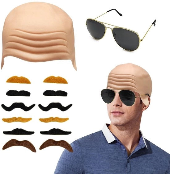 Maschera da carnevale con capello in pelle - Occhiali da sole - Finta barba - Accessori di Halloween - Cappello da cosplay