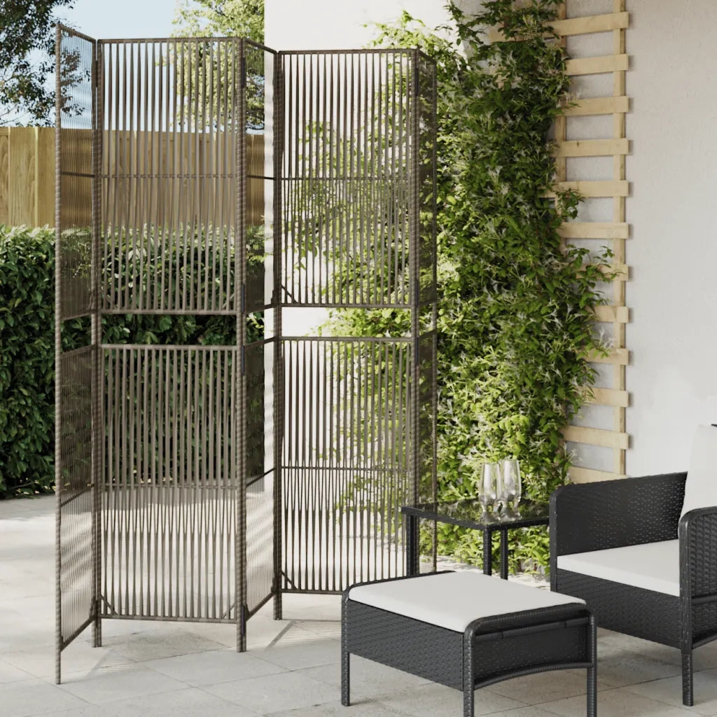 Divisorio per Ambienti | Divider per stanze | Paravento a 5 Pannelli Grigio in Polyrattan