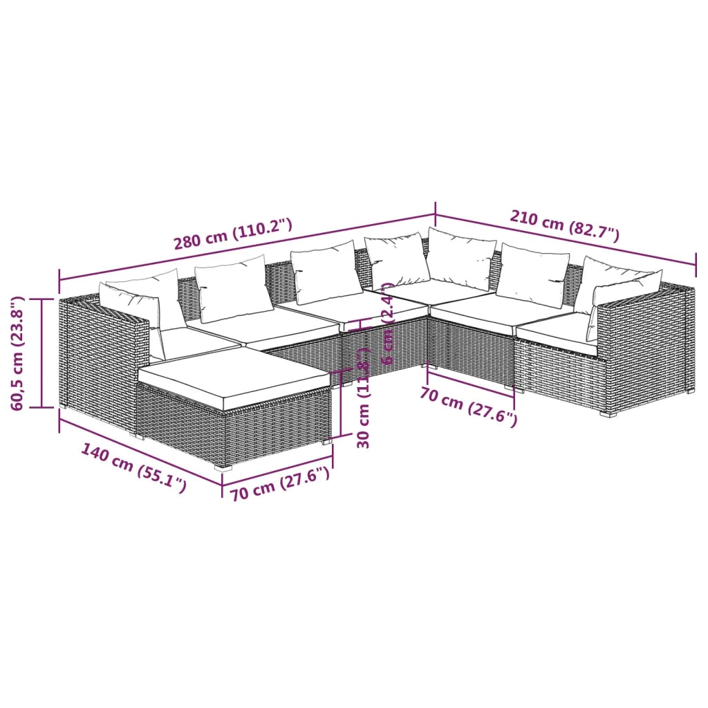 Set Divani da Giardino 7 pz con Cuscini in Polyrattan Marrone 3101835