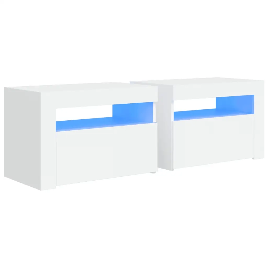 Comodini 2 pz con LED-Set di 2 Tavolino da notte Bianchi 60x35x40 cm