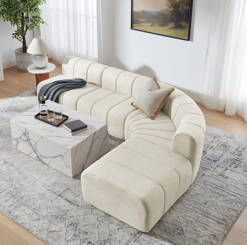Divano angolare modulare componibile in chenille beige