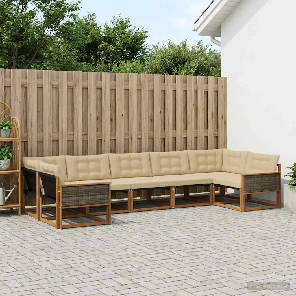 Set di divani da esterno con cuscino 7 pcs Naturale e Beige 3381661