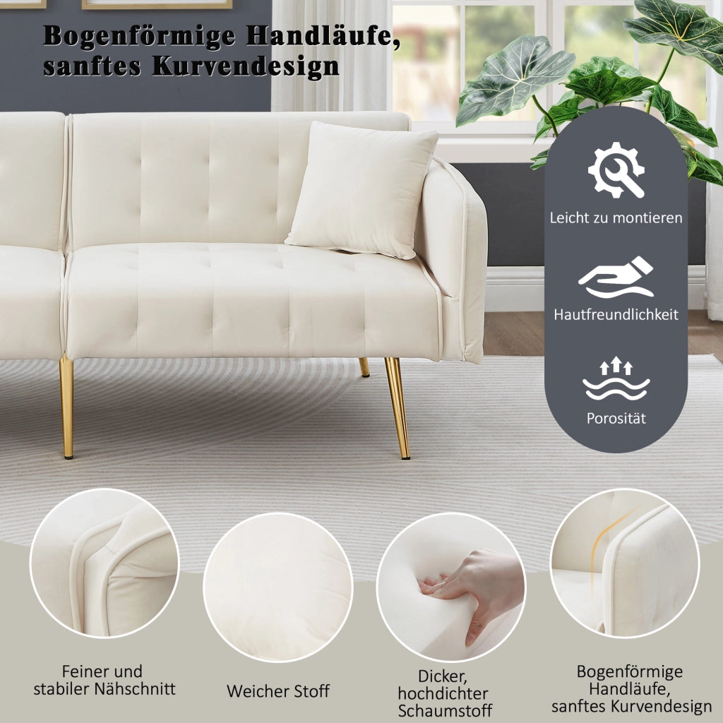 DIVANO LETTO 2 POSTI 215x81,5 cm in velluto Ancient White