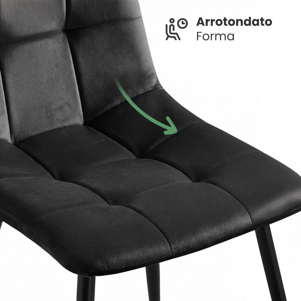 Sedia in velluto trapuntata NERO Nero gambe nere