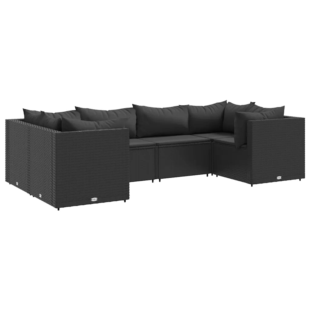 Set Mobili da Giardino 6 pz con Cuscini in Polyrattan Nero 3308251