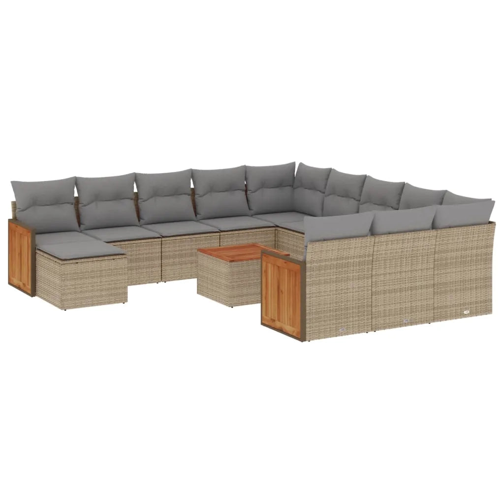 Set Divano da Giardino 13 pz con Cuscini Beige in Polyrattan