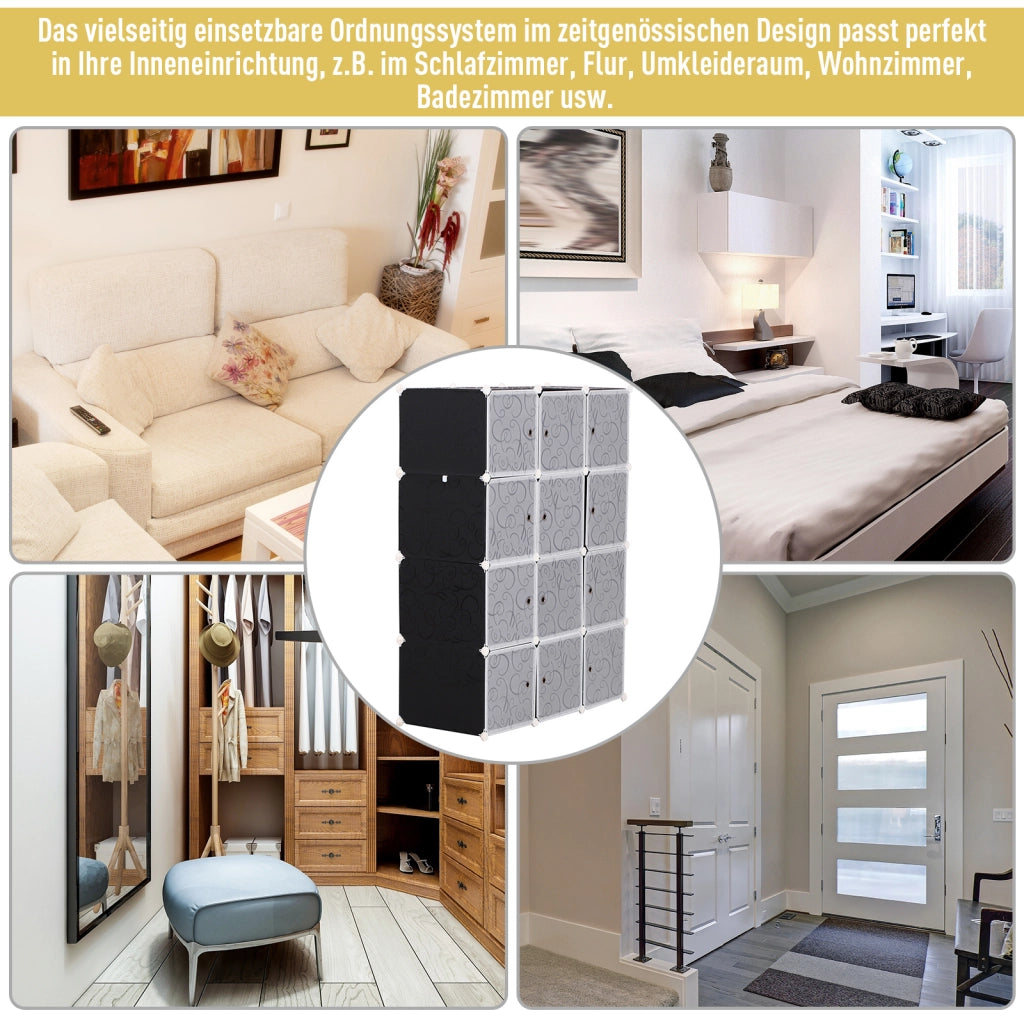 Armadio modulare DIY con ripiani e cassetti ¨C Xylo ¨C nero 111x47x145 cm