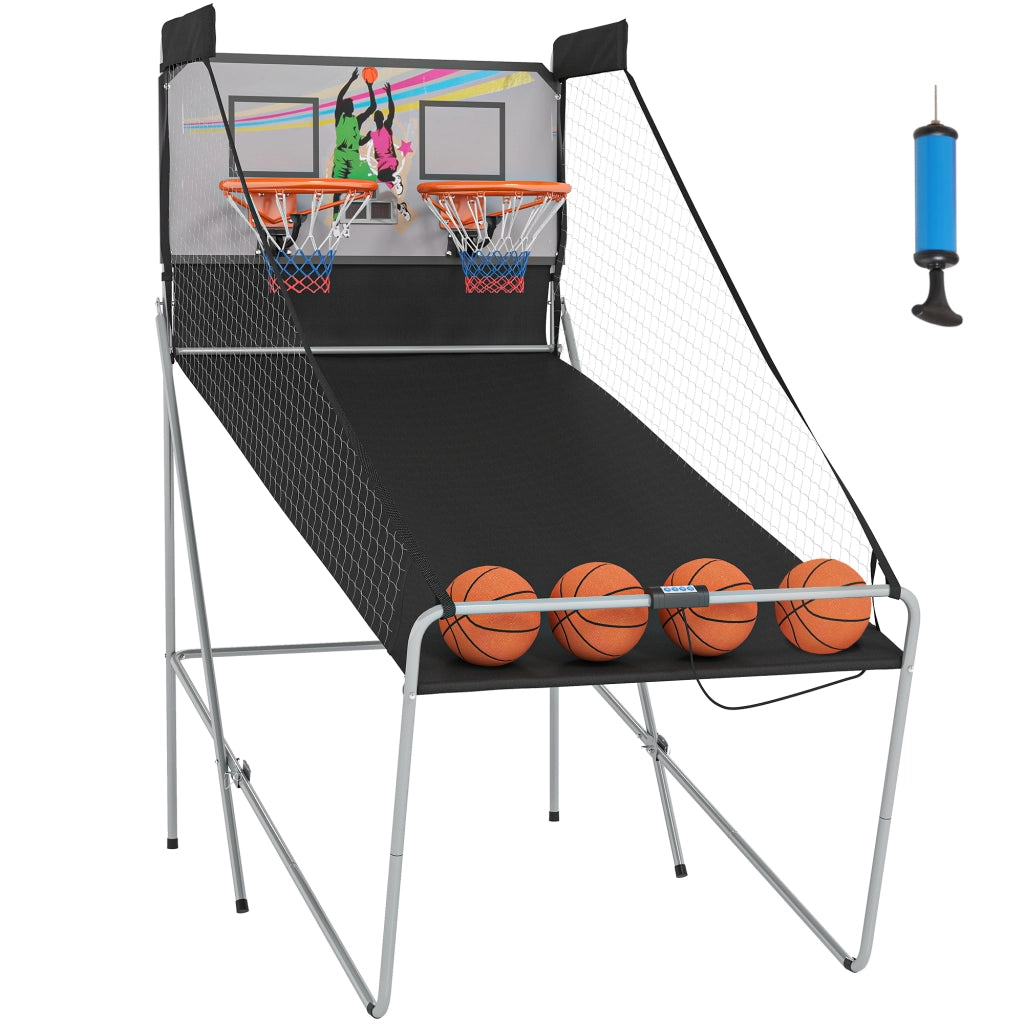 Set Canestri da Basket Pieghevole ¨C Minimal ¨C Grigio, Acciaio, 205x110x205 cm