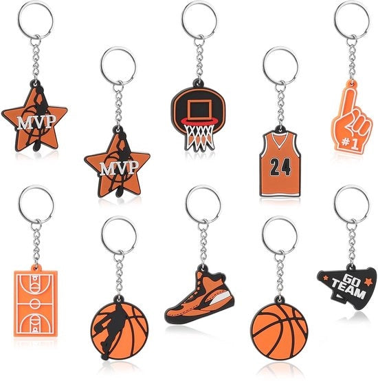 Porta chiavi a rete per basket - 10 x Porta chiavi - Accessori sportivi - PVC ecosostenibile - Anello metallico - Colore arancione brillante