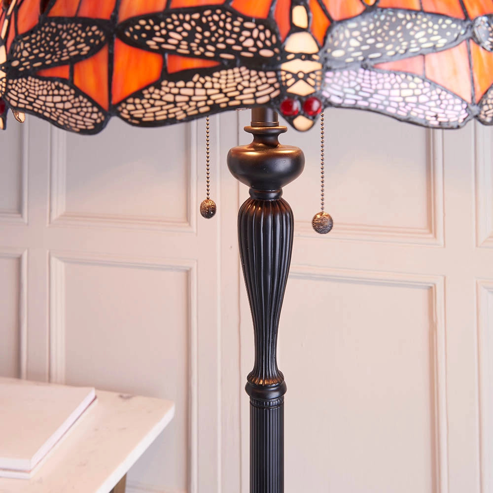 Lampada da terra Tiffany Dragonfly Flame rossa 2xE27