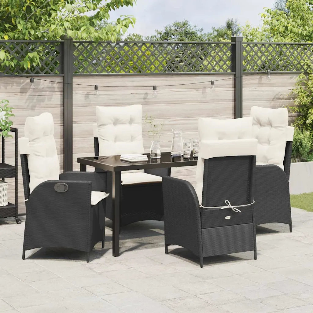 Set da Pranzo per Giardino con cuscino 5 pcs Nero polyrattan