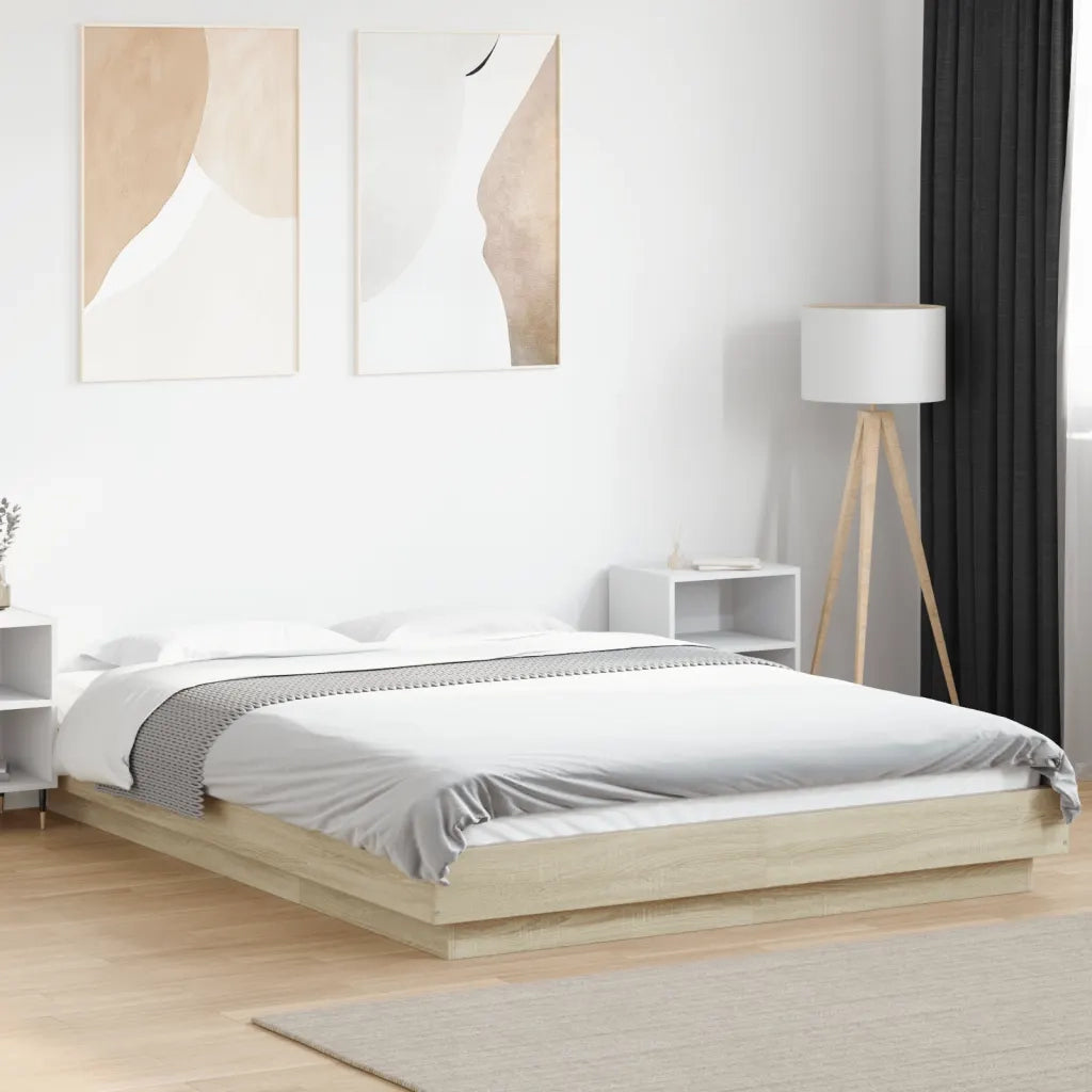 Letto matrimoniale | Letto per adulti | Giroletto Rovere Sonoma 135x190 cm in Legno Multistrato