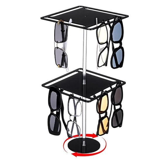 Organizzatore per occhiali 360° rotante - 2 strati di acrilico - Stand per occhiali da tavolo o comodino - Dimensioni 18x18x40,9 cm
