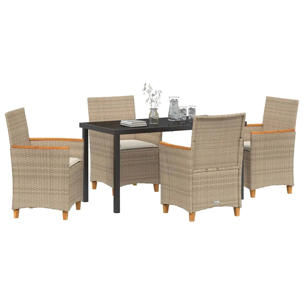 Set da Pranzo per Giardino 5 pcs Beige polyrattan