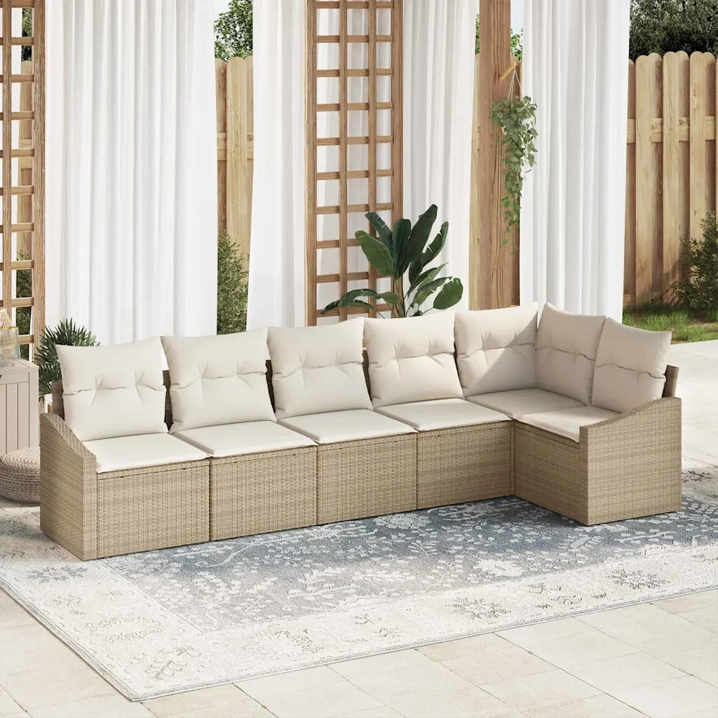 Set Divano da Giardino 6 pcs Beige e Bianco polyrattan
