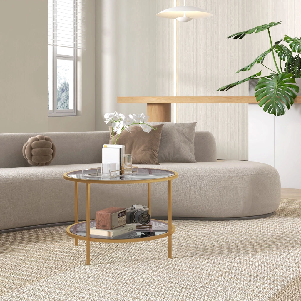 Tavolino da caff¨¨ moderno 2 livelli ¨C zephmum ¨C oro 60x43 cm