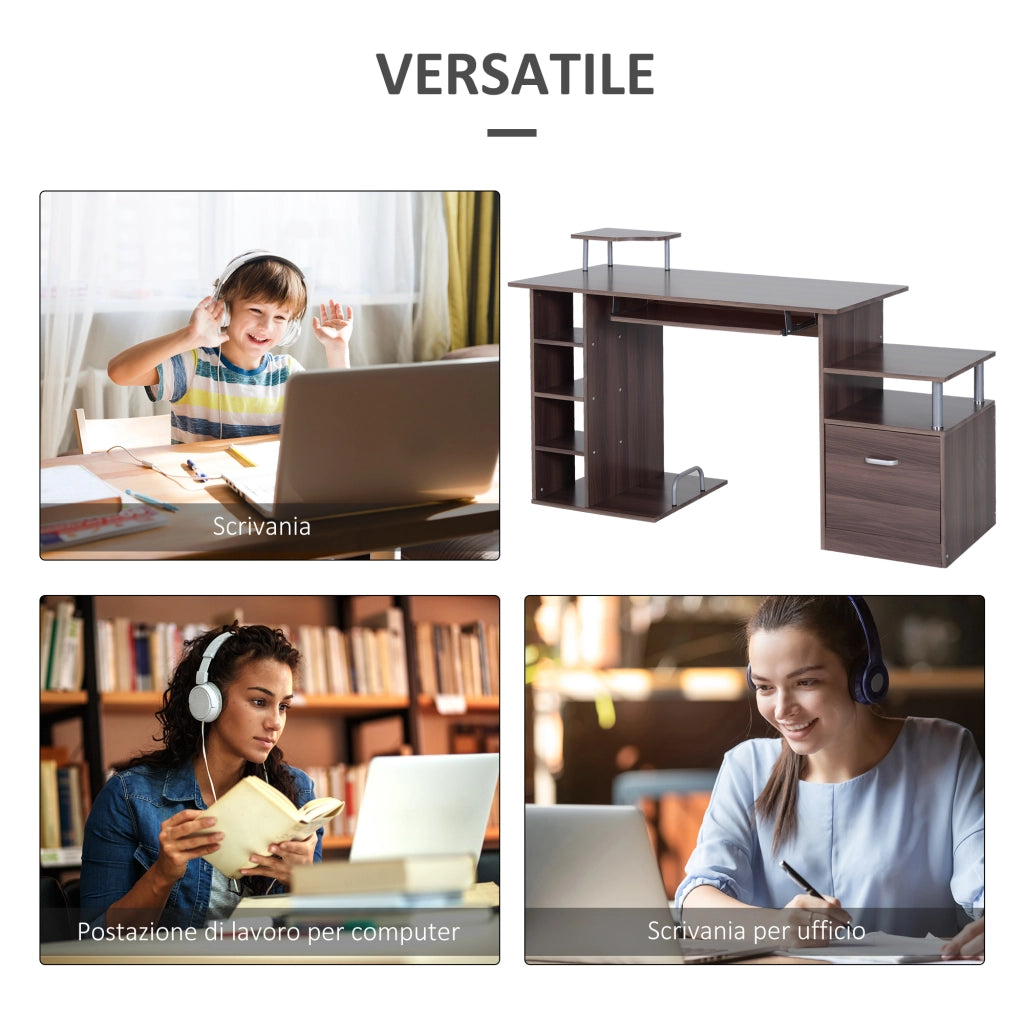 Scrivania per PC con Cassetto e Scaffale in Legno ¨C Minimal ¨C Legno