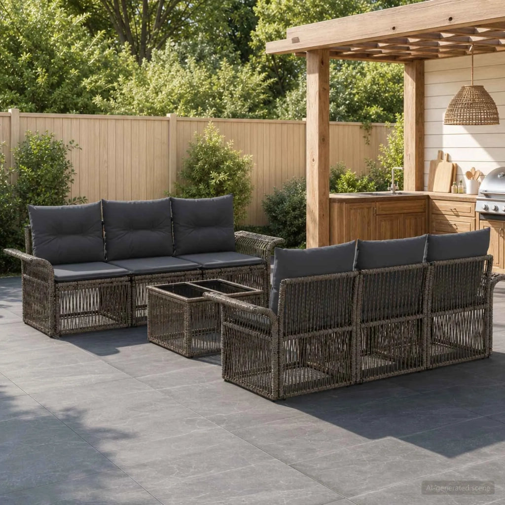 Set Divano da Giardino 7 pz Grigio polyrattan 3434762