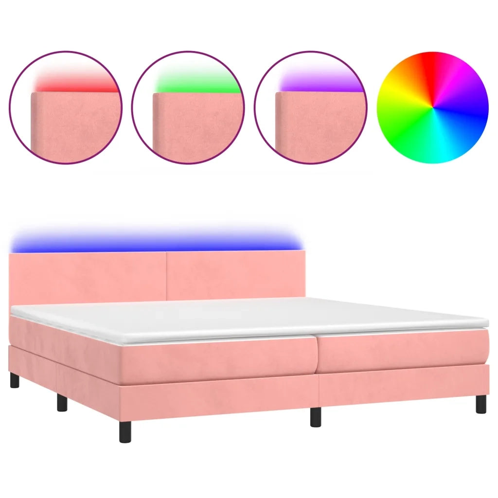 Letto a Molle con Materasso e LED Rosa 200x200 cm in Velluto 3134308