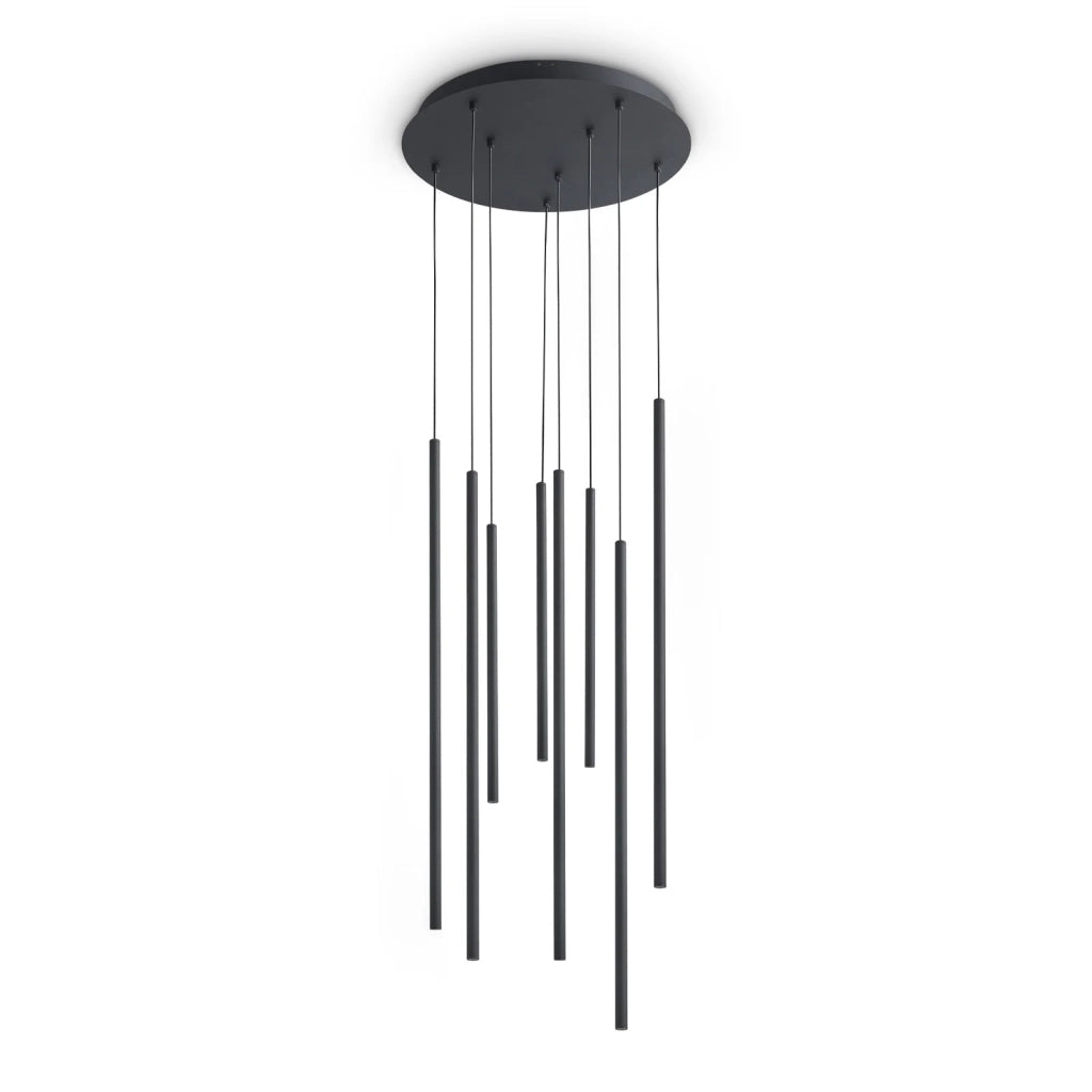 Lampada A Sospensione Look 8 Luci Led Integrato Nera
