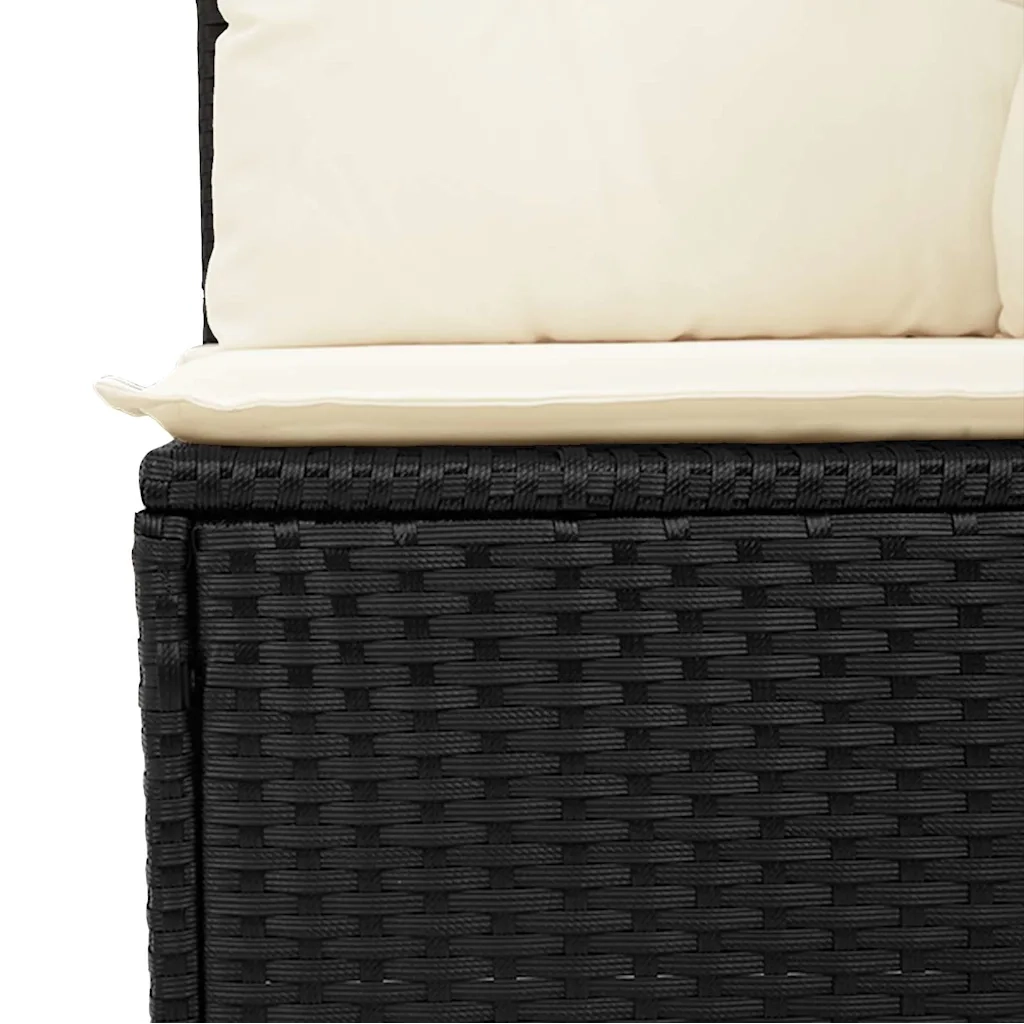 Divano Angolare da Giardino con Cuscini Nero in Polyrattan 366012