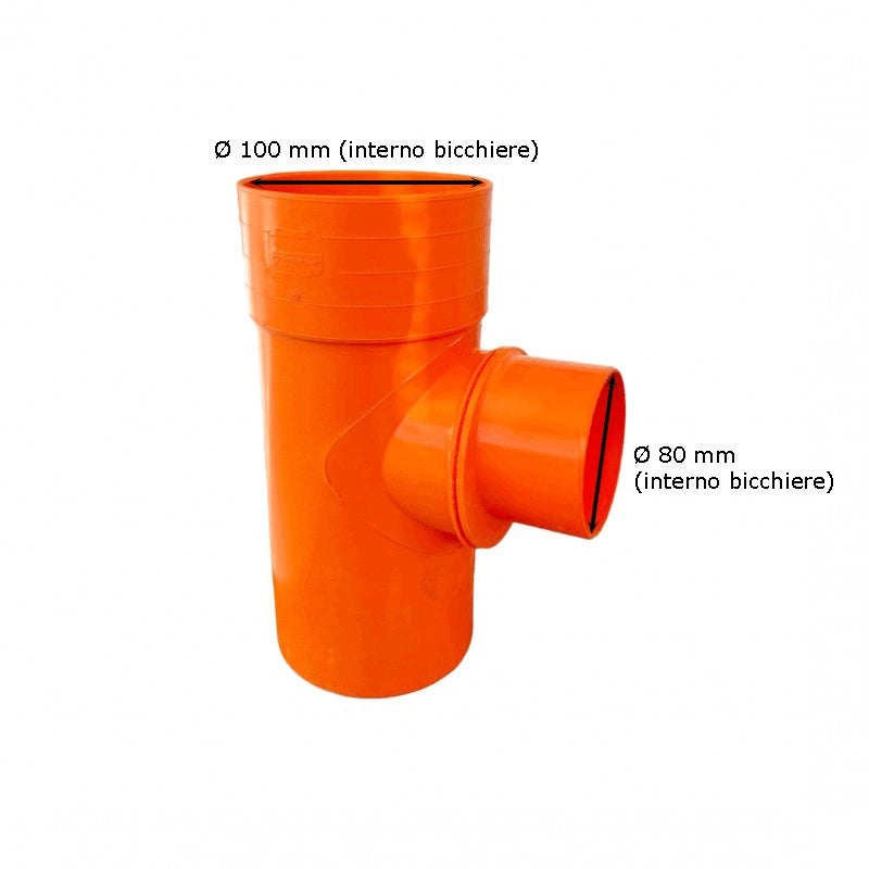 Derivazione ridotta 87.30° in pvc : Diametro - 100x80